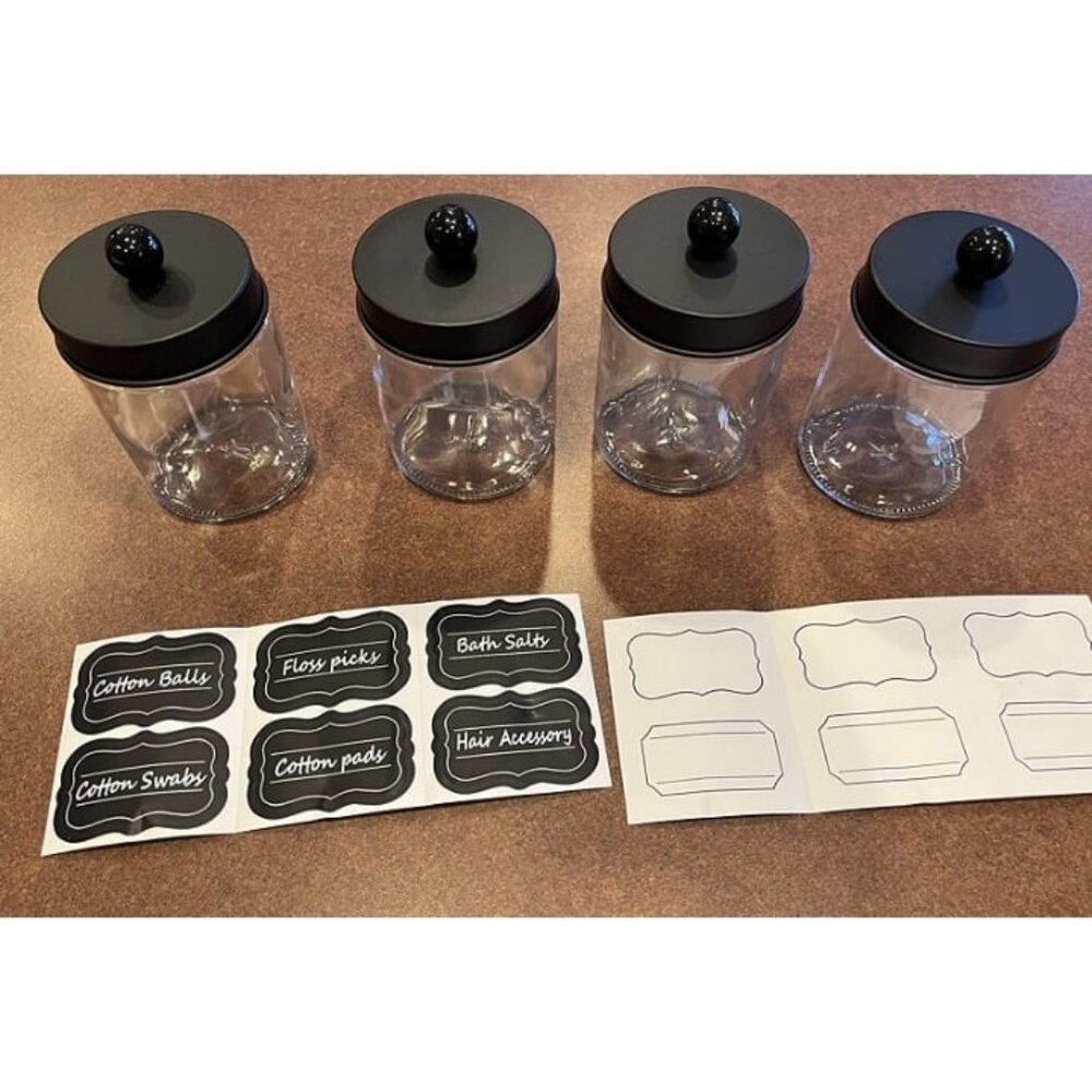New 4 Pack Apothecary Jars Bathroom Vanity Storage Organizer Set -Countertop